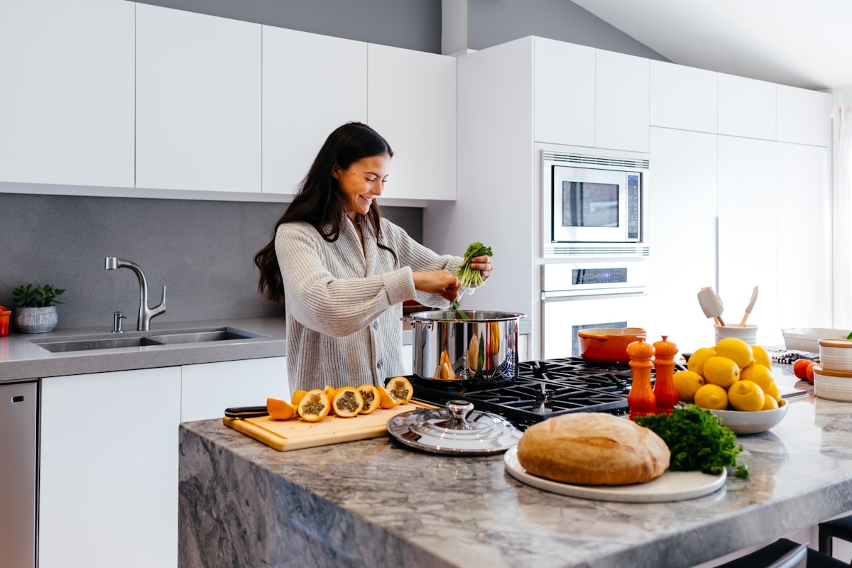 Student learning about nutrition in kitchen setting